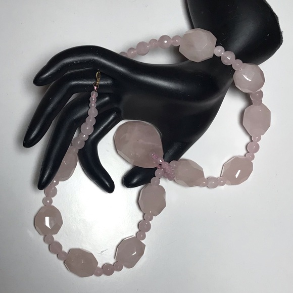 Vintage Faceted Rose Quartz Gemstone 14K Gold Clasp Beaded Pendant Necklace 18”L - Picture 4 of 16